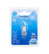 Lampadina Led G4 2W 200 lumen luce fredda 6500K Dimensioni:D13xH37mm Equivalenza incandescente:21W Angolo illuminazione 360