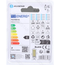 Lampadina Led G4 7W 820 lumen luce calda 3000K Dimensioni:D19xH68 mm Equivalenza incandescente: 61W Angolo illuminazione 360