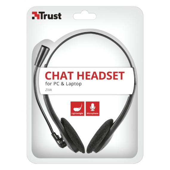 CUFFIA STEREO CON MICROFONO ZIVA TRUST 21517 - JACK 3.5MM - CUFFIE CON  MICROFONO REGOLABILE CON CAVO 1,8MT