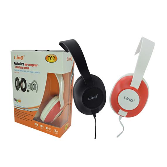 CUFFIE ON-EAR LINQ T62 PER PC E SMARTPHONE - N 1 JACK DA 3.5MM - CUFFIE CON  PADIGLIONI MORBIDI - CAVO 1,3 METRI