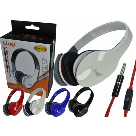 CUFFIE STEREO CON MICROFONO LINQ MIM03 COLORI VARI - N 1 JACK DA 3.5MM -  CUFFIE ALTA DEFINIZIONE HI-FI - CAVO 1,5 METRI