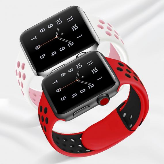 CINTURINO IN SILICONE BIANCONERO 42MM 44MM MISURA L MOD. NIKE APPLE WATCH  SERIE 2-3-4-5 ALTA QUALITA CHIUSURA PIN-AND-TUCK