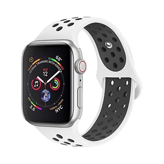 CINTURINO IN SILICONE BIANCONERO 42MM 44MM MISURA L MOD. NIKE APPLE WATCH  SERIE 2-3-4-5 ALTA QUALITA CHIUSURA PIN-AND-TUCK