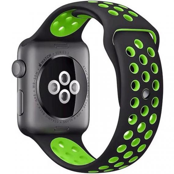CINTURINO IN SILICONE NEROVERDE 38MM 40MM MISURA S MOD. NIKE APPLE WATCH  SERIE 2-3-4-5 ALTA QUALITA CHIUSURA PIN-AND-TUCK