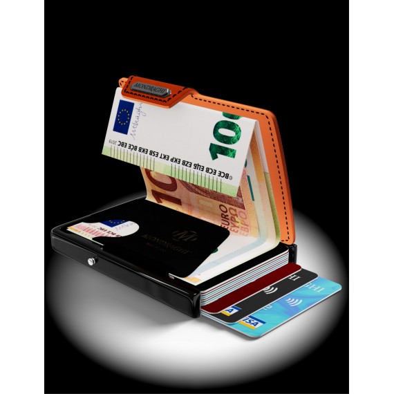 PORTA TESSERE MONDRAGHI RACING ORANGE - MINI WALLET IN PELLE CON PROTEZIONE  RFID - 9 TESSERE - CARDS +