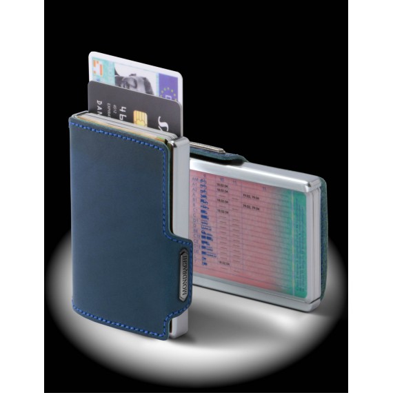 PORTA TESSERE MONDRAGHI ELEGANCE BLUE - MINI WALLET IN PELLE CON PROTEZIONE  RFID - 9 TESSERE CARDS +